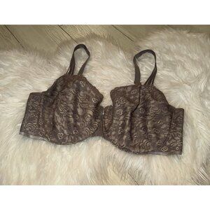 Soma Enticing Lift Balconette Bra Lace Underwire Unlined Womens 38DDD Brown